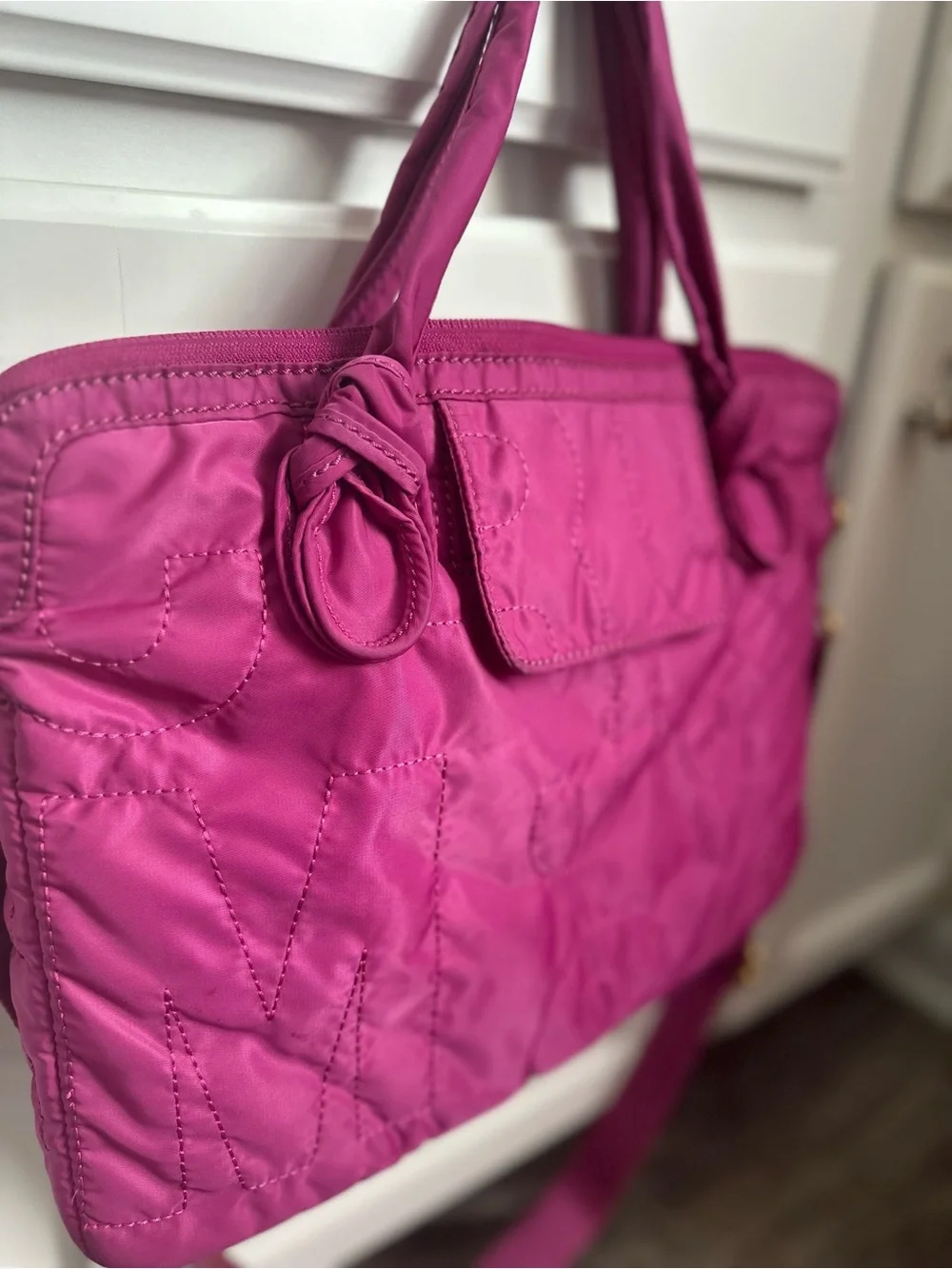 Marc Jacobs Fuchsia Quilted Laptop Tote with Detachable Strap